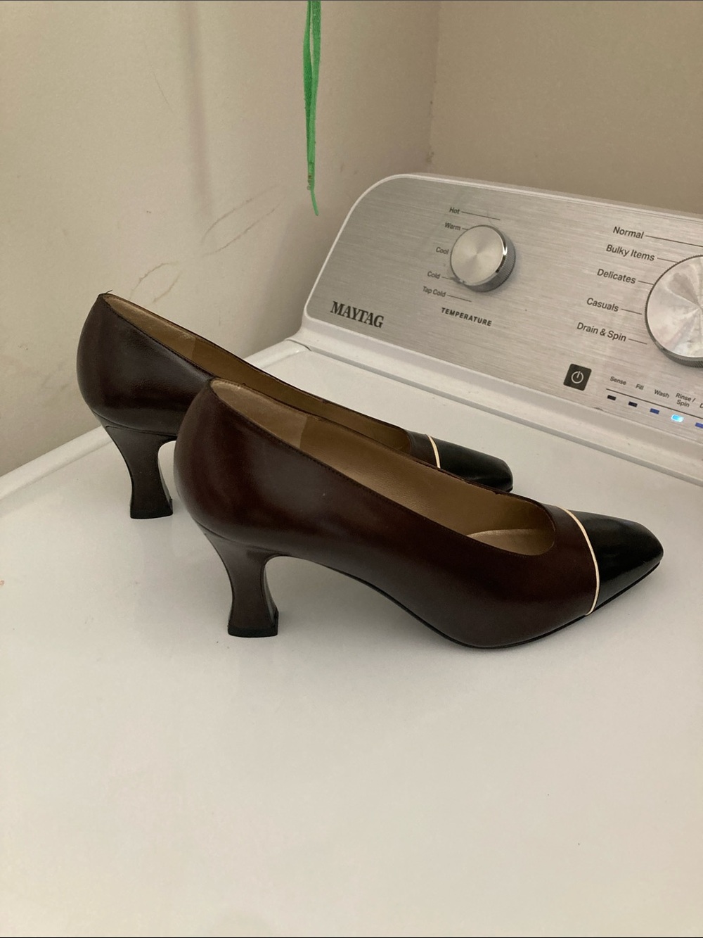 St. John Brown and Black Pointed Toe Pumps with Cream Piping - Picture 2 of 4